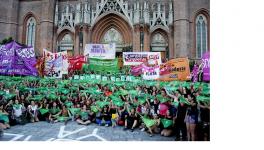 Argentine women marching for legal, safe and free abortion gather outside the National Congress of Argentina on February 19.