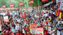 Workers at a national convention on labor in India on September 20, 2019.