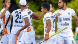 Indian players celebrate during FIH Pro League match vs Argentina