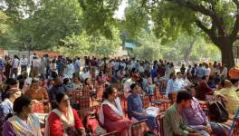 Delhi University teachers are on a three-day strike against the selection process for permanent faculty at colleges. Image:  Ronak Chhabra.