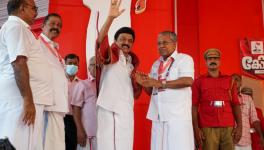 M.K. Stalin and Pinarayi Vijayan at the CPI(M)'s congress. Photo: Twitter/@mkstalin