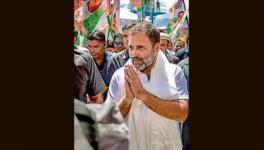 Congress leader Rahul Gandhi being welcomed upon his arrival at Leh airport on Thursday. (PTI)