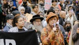 Susan Sarandon addressing a protest in New York City on November 9, 2023. Sarandon was dropped by her talent agency on November 21. Photo: Wyatt Souers