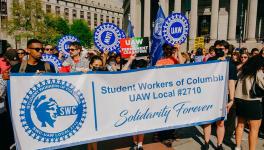 Student workers of Columbia organized in UAW 2710 participate in May Day rally. Photo: Wyatt Souers