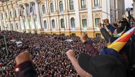 Bolivian President Luis Arce addressing crowds of people in Plaza Murillo after the coup was defeated. Photo: Luis Arce