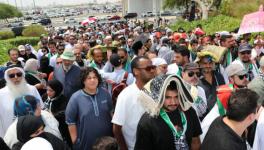 Mourners gathered at the Imam Muhammad Abd-al Wahhab Mosque for Friday prayers before the burial of Hamas leader Ismail Haniyeh, Doha, Qatar, August 2, 2024