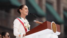 Claudia Sheinbaum addressing the Zócalo on October 1. Photo: MORENA