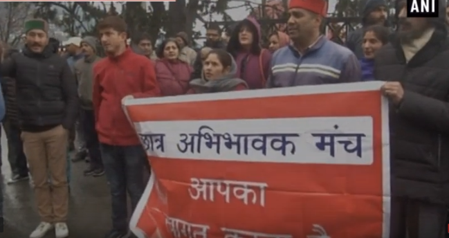 Students’ Parents organised a protest demonstration outside the district commissioner’s office in Shimla, Himachal Pradesh