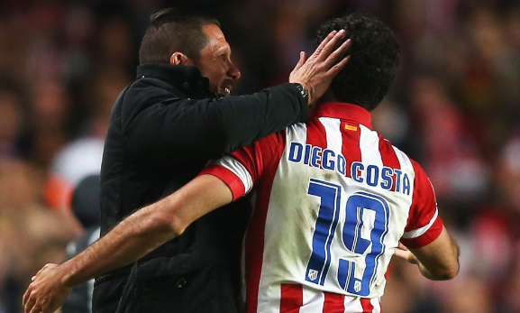 Diego Costa and Diego Simeone of Atletico Madrid