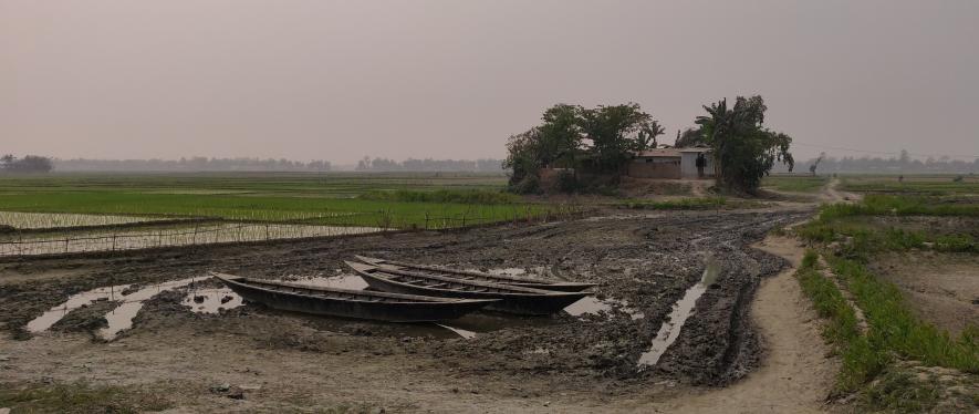 They go to school by boat during monsoon. 