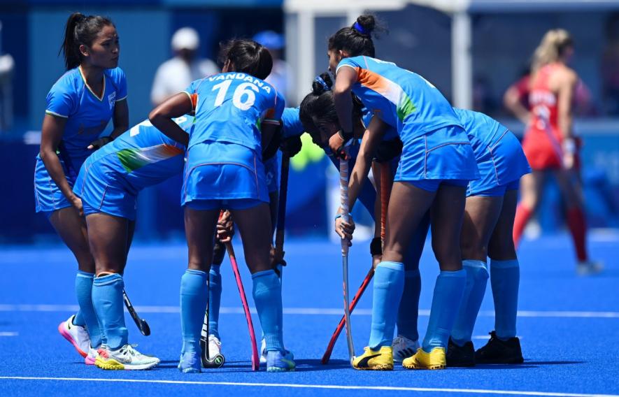 Indian women's hockey team players after bronze medal match vs Britain at the Tokyo Olympics