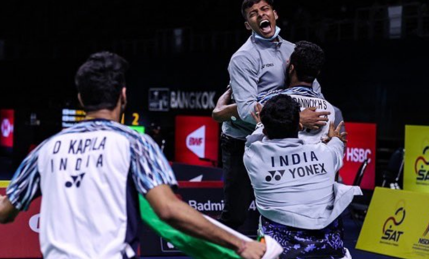 HS Prannoy and Indian badminton team at Thomas Cup