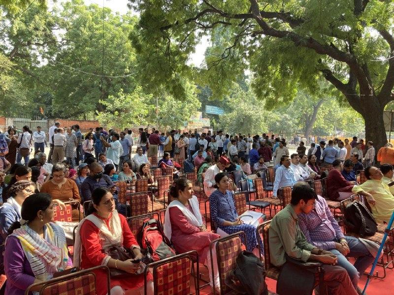 Delhi University teachers are on a three-day strike against the selection process for permanent faculty at colleges. Image:  Ronak Chhabra.