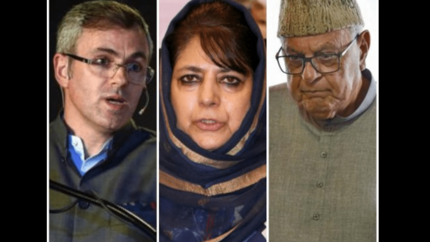 Omar Abdullah (L), Mehbooba Mufti (C) and Farooq Abdullah (R) 