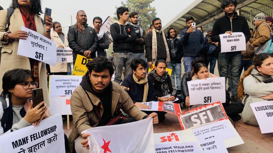 Students organisations protest against the discontinuation of Maulana Azad National Fellowship in Delhi. (File Photo)