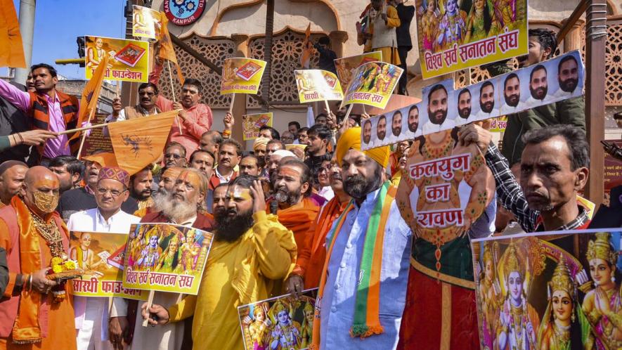 Members of Vishwa Sarva Sanatan Sangh previously protested against Swami Prasad Maurya. | Photo Credit: PTI