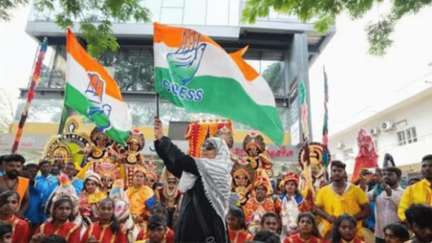 Supporters during Congress party’s celebrations after their win in the Karnataka assembly elections.