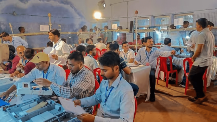 Counting of votes underway for the Bageshwar bypoll, in Bageshwar, Friday. (PTI Photo) (PTI)