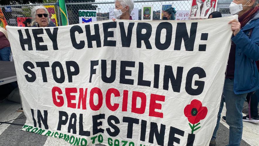 Protest outside Chevron’s Richmond Refinery in California, US (Photo: @AROCBayArea/X)