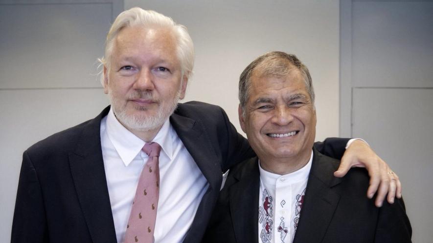 Julian Assange with Rafael Correa on October 2, 2024 at the Council of Europe. Photo: Rafael Correa / X