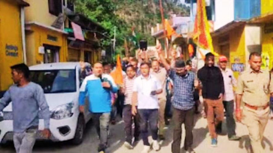 A Hindu Chetna Rally being taken out in Khansar town in Gairsain block of Chamoli district on October 16, 2024.