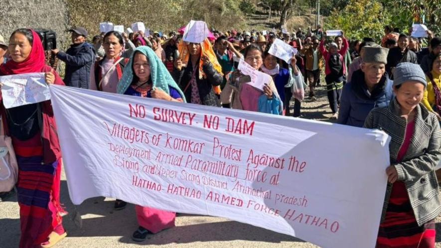 Tribals in Siang river belt in Arunachal Pradesh demonstrating against a proposed mega hydropower dam. Photo Credit: The Hindu